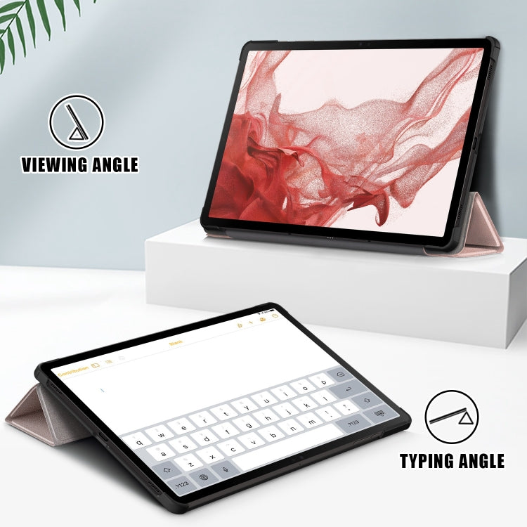 For Samsung Galaxy Tab S9+ Custer Pure Color 3-Fold Holder Smart Leather Tablet Case(Rose Gold) by bashfashion