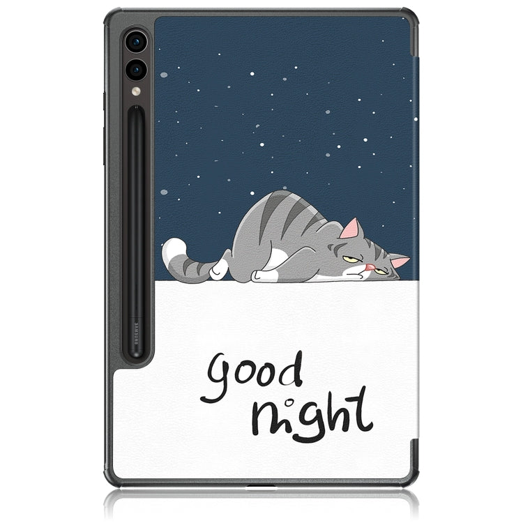 For Samsung Galaxy Tab S9+ Custer Painted 3-Fold Holder Smart Leather Tablet Case(Lazy Cat) by bashfashion