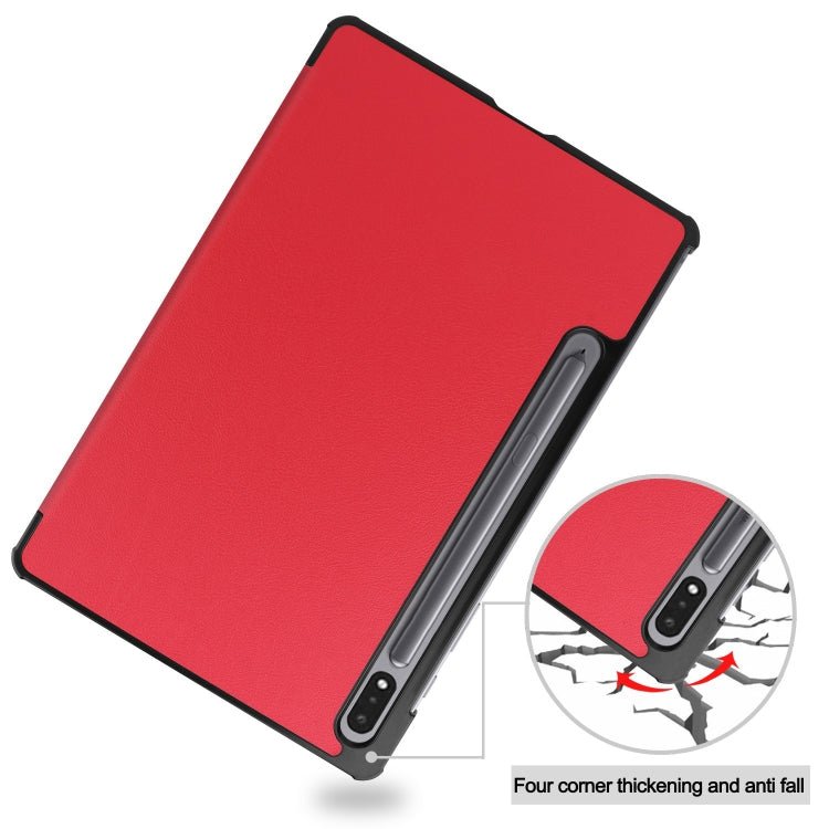 For Samsung Galaxy Tab S9 Custer Pure Color 3-Fold Holder Smart Leather Tablet Case(Red) by bashfashion