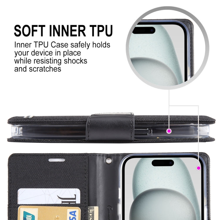 For iPhone 15 Plus GOOSPERY CANVAS DIARY Fabric Texture Flip Leather Phone Case(Red) by GOOSPERY