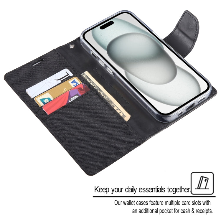 For iPhone 15 GOOSPERY CANVAS DIARY Fabric Texture Flip Leather Phone Case(Black) by GOOSPERY