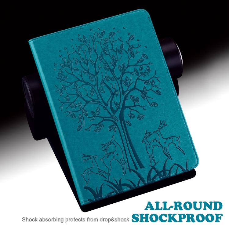 For Samsung Galaxy Tab A9 Tree & Deer Embossed Leather Tablet Case(Blue) by bashfashion
