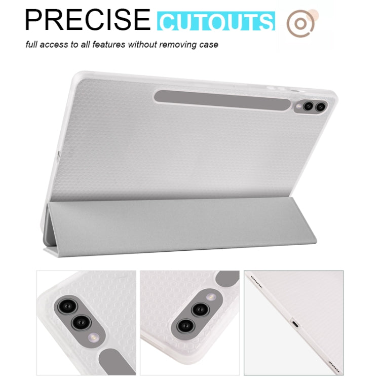 For Samsung Galaxy Tab S10+ / S9+ 3-folding Transparent TPU Smart Leather Tablet Case with Pen Slot(Grey) by bashfashion