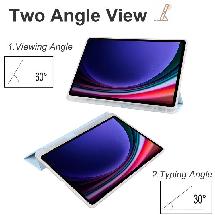 For Samsung Galaxy Tab S10 FE / S9 3-folding Transparent TPU Smart Leather Tablet Case with Pen Slot(Ice Blue) by bashfashion