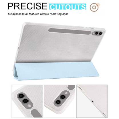 For Samsung Galaxy Tab S10 FE / S9 3-folding Transparent TPU Smart Leather Tablet Case with Pen Slot(Ice Blue) by bashfashion