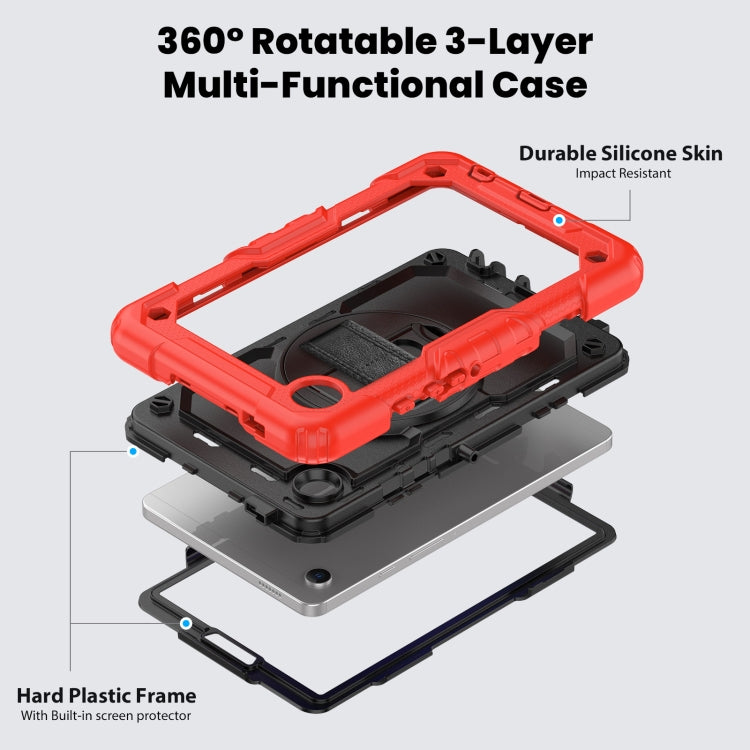 For Samsung Galaxy Tab A9 / Tab A11 Silicone + PC Tablet Case with Shoulder Strap(Red) by bashfashion