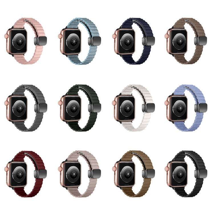 For Apple Watch SE 40mm Water Ripple Magnetic Folding Buckle Watch Band, Style: Thin Version(Dark Green) by bashfashion