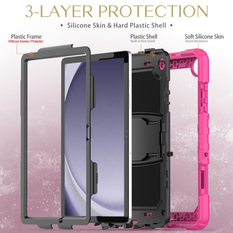 For Samsung Galaxy Tab A11+ / A9+ Silicone Hydric PC Tablet Case with Shoulder Strap & Holder(Rose Red) by bashfashion