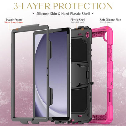 For Samsung Galaxy Tab A11+ / A9+ Silicone Hydric PC Tablet Case with Shoulder Strap & Holder(Rose Red) by bashfashion