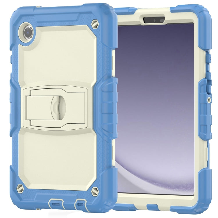 For Samsung Galaxy Tab A11 / A9 Silicone Hydric PC Tablet Case with Shoulder Strap & Holder(Beige Cyan Blue) by bashfashion
