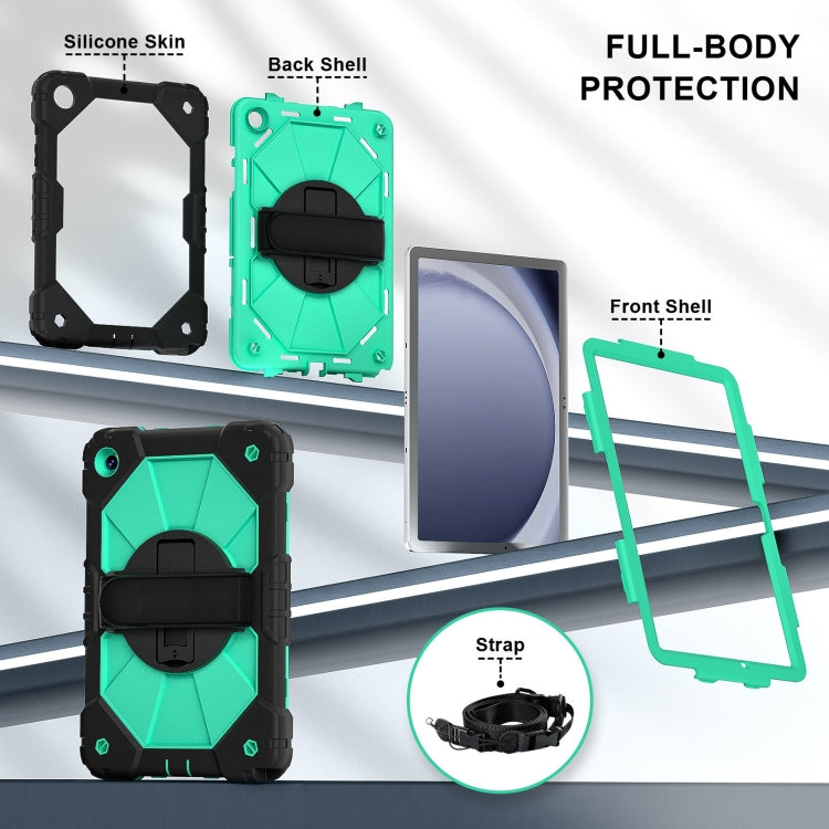For Samsung Galaxy Tab A9+ Contrast Color Robot C2 Silicone Hybrid PC Tablet Case(Black Mint Green) by bashfashion