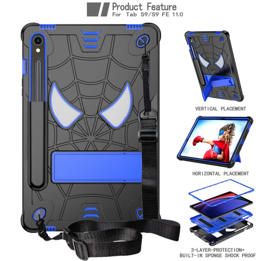 For Samsung Galaxy Tab S9 FE / S9 Fold-Holder Spider Silicone Hybrid PC Tablet Case(Back Blue) by bashfashion