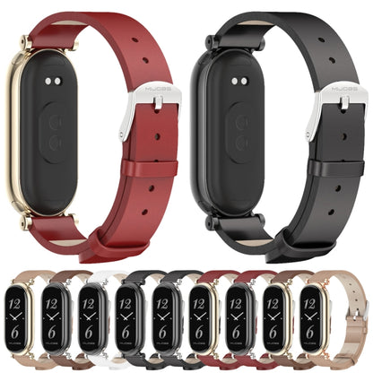 For Xiaomi Smart Band 10 / 9 / 8 Mijobs GT4 First Layer Cowhide Watch Band(Brown Light Gold) by MIJOBS