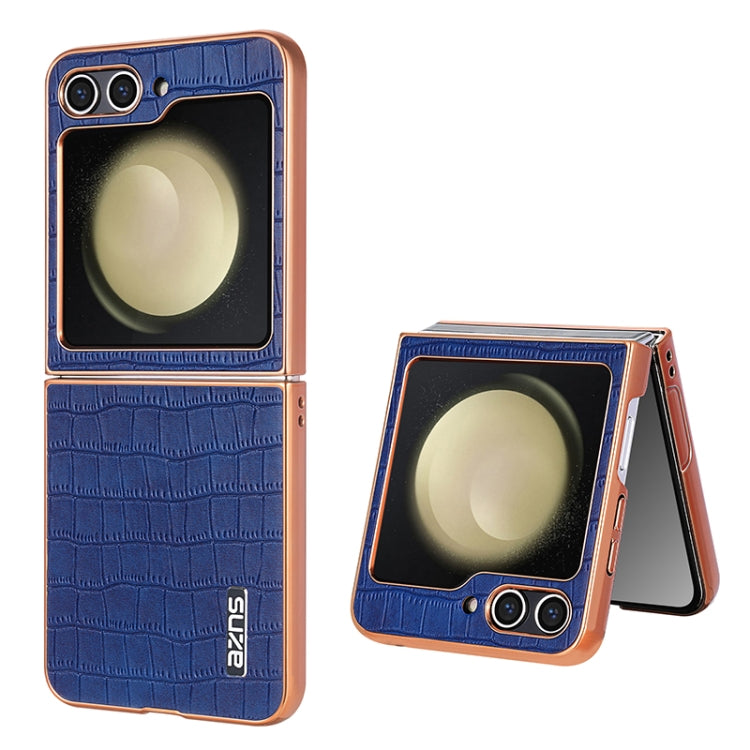 For Samsung Galaxy Z Flip5 AZNS Electroplated Frame Crocodile Texture Full Coverage Phone Case(Blue) by AZNS