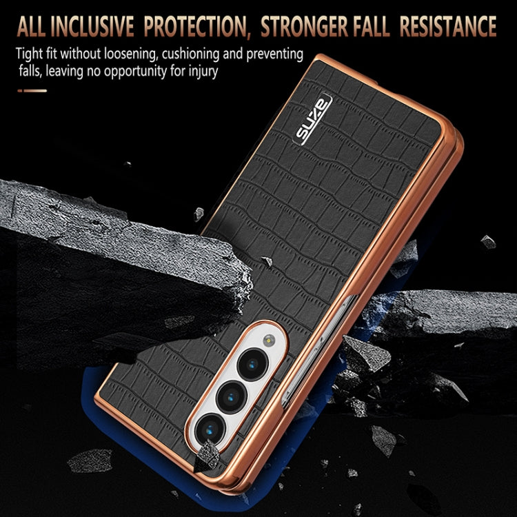 For Samsung Galaxy Z Fold4 5G AZNS Electroplated Frame Crocodile Texture Full Coverage Phone Case(Blue) by AZNS