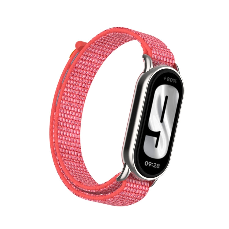 For Xiaomi Smart Band 9 / 8 Metal Connector + Loop Nylon Hook and Loop Fastener Watch Band(Hibiscus Powder) by bashfashion