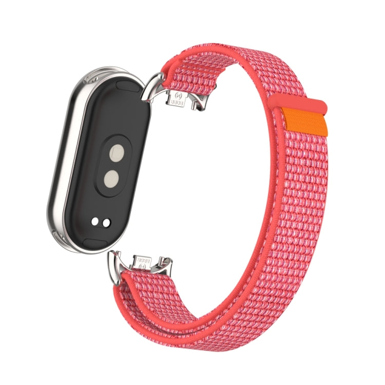 For Xiaomi Smart Band 9 / 8 Metal Connector + Loop Nylon Hook and Loop Fastener Watch Band(Hibiscus Powder) by bashfashion