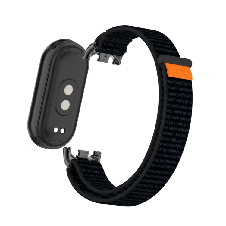 For Xiaomi Smart Band 9 / 8 Metal Connector + Loop Nylon Hook and Loop Fastener Watch Band(Dark Black) by bashfashion