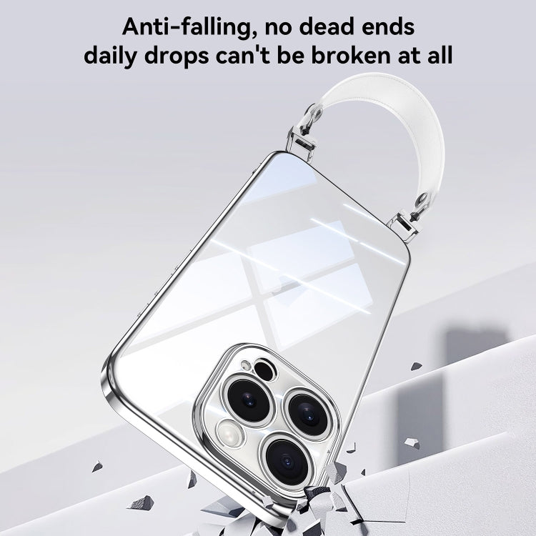 For iPhone 16 Pro SULADA Electroplated Clear TPU Soft Frame Phone Case with Wrist Strap(Silver) by SULADA