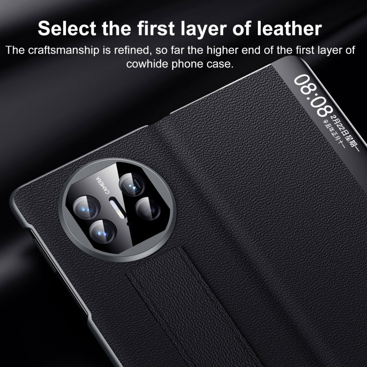 For Huawei Mate X5 / X3 SULADA Smart Series Wristband Holder Smart View Window Genuine Leather Phone Case(Brown) by SULADA