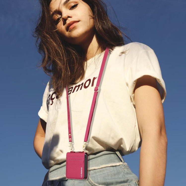 For Samsung Galaxy Z Flip5 LC.IMEEKE L1 Series Frosted Fine Texture PU Phone Case with Lanyard(Red) by LC.IMEEKE