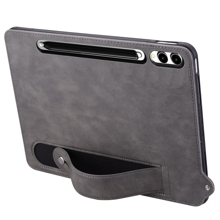 For Samsung Galaxy Tab S10+ / S9+ / S8+ TPU Leather Back Tablet Case with Wristband(Grey) by bashfashion