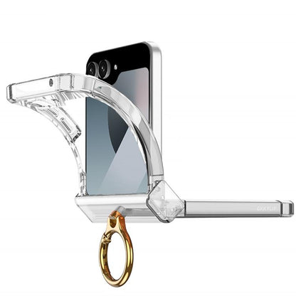 For Samsung Galaxy Z Flip6 Gkk Airbag Hinge Wavy Pattern Phone Case with Ring Holder(Silver) by GKK