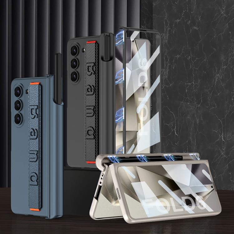 For Samsung Galaxy Z Fold6 GKK Integrated Magnetic Folding Hinge Phone Case with Wrist Strap & Pen Holder(Carbon Fiber) by GKK