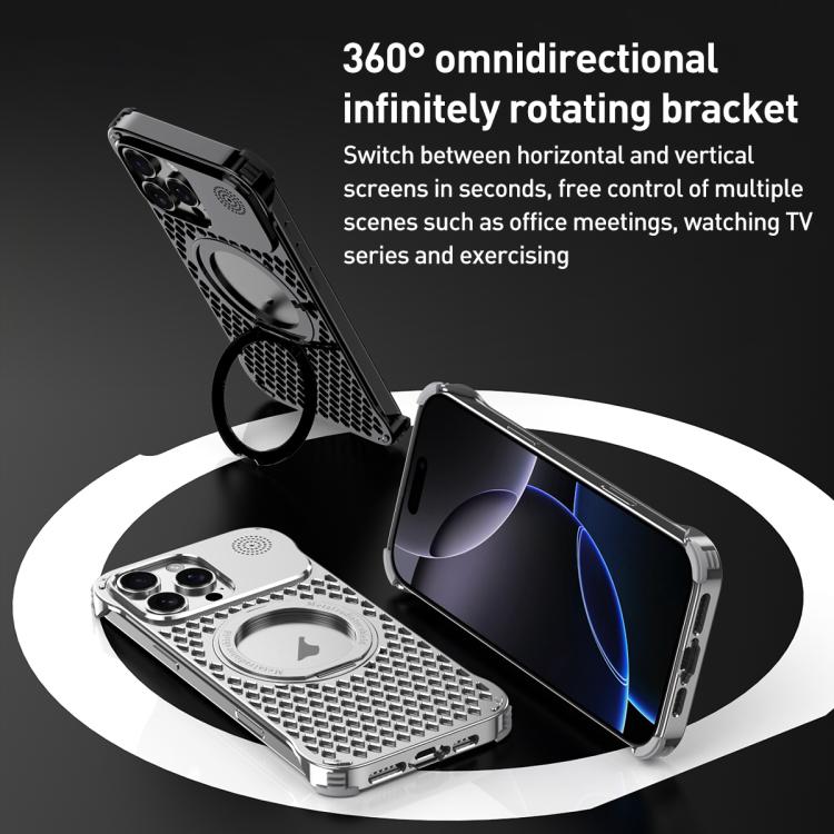 For iPhone 15 Pro Max R-JUST RJ-64 Aromatherapy Heat Dissipation MagSafe Phone Case with Stand(Silver) by R-JUST