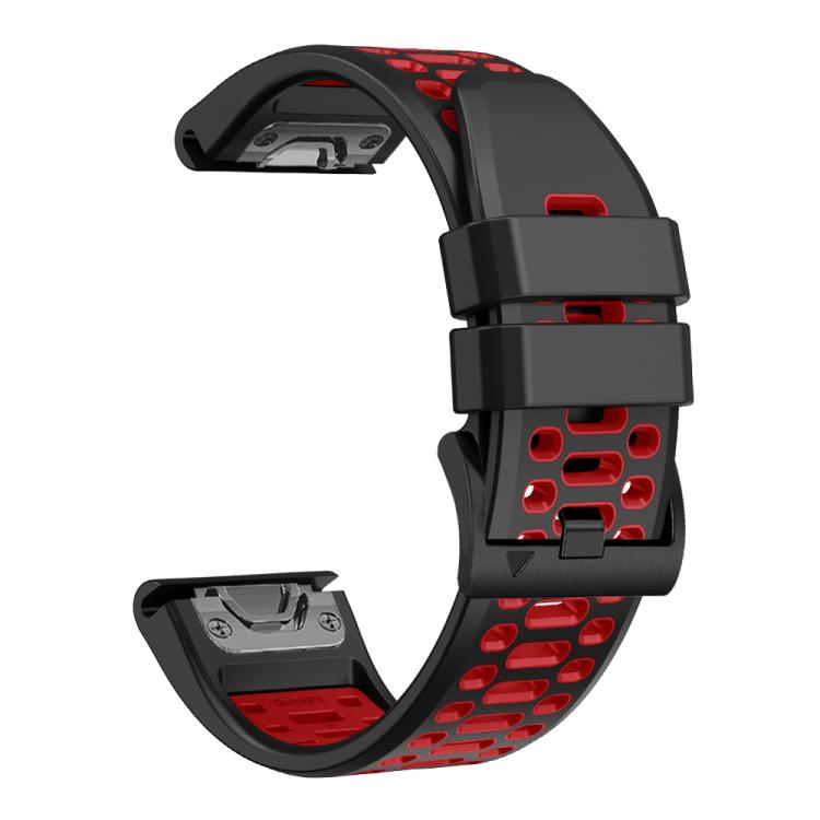 For Garmin Fenix 7 22mm Kalebol Three Rows Hole Two Color Silicone Watch Band(Black Red) by Kalebol