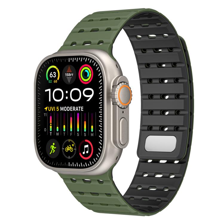 For Apple Watch 46mm / 49mm / 45mm / 44mm Two-Tone Breathable Magnetic Silicone Watch Band(Army Green Black) by bashfashion