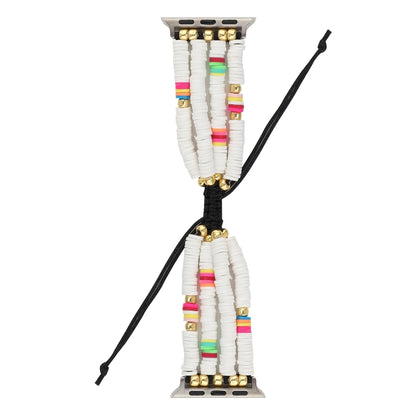 Bohemian Style Soft Ceramic Beaded Strap For Apple Series 7 45mm / 6 & SE & 5 & 4 44mm / 3 & 2 & 1 42mm(White) by bashfashion