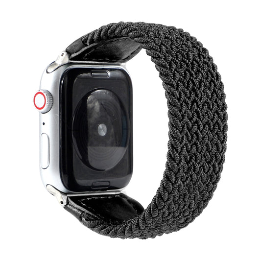 Nylon + Leather Braided Watch Band For Apple Watch Series 9&8&7 41mm / SE 3&SE 2&6&SE&5&4 40mm / 3&2&1 38mm, Size:S(Black) by bashfashion