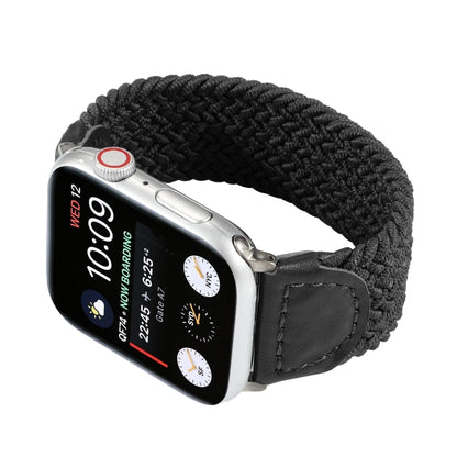 Nylon + Leather Braided Watch Band For Apple Watch Series 9&8&7 41mm / SE 3&SE 2&6&SE&5&4 40mm / 3&2&1 38mm, Size:S(Black) by bashfashion