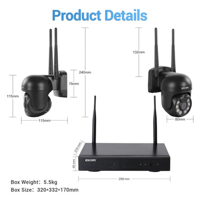 ESCAM WNK618 3.0 Million Pixels 8-channel Wireless Dome Camera HD NVR Security System, Support Motion Detection & Two-way Audio & Full-color Night Vision & TF Card, AU Plug by ESCAM