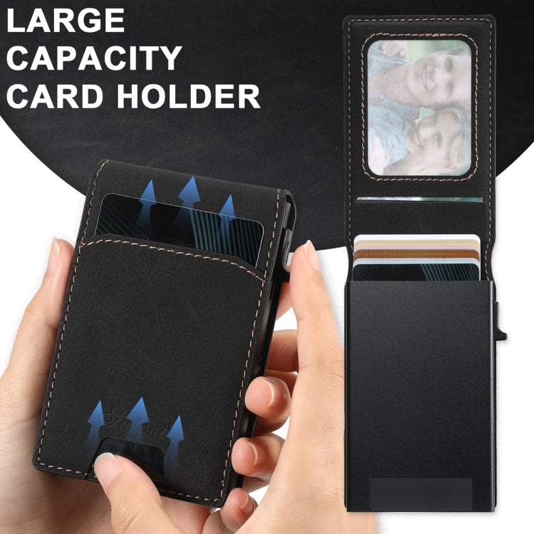 For iPhone 14 Plus Suteni H19 Litchi Grain 2-in-1 MagSafe Removable Card Box Back Phone Case(Black) by Suteni