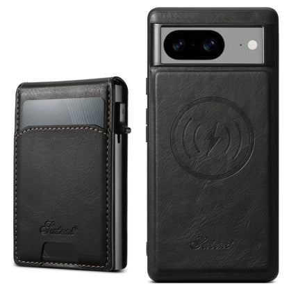 For Google Pixel 8a Suteni H19 Oil Wax 2-in-1 MagSafe Removable Card Box Back Phone Case(Black) by Suteni