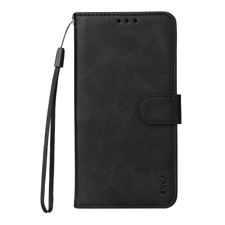 For Motorola Moto G75 ENKAY Card Wallet Calf Texture Leather Phone Case with Screen Film(Black) by ENKAY