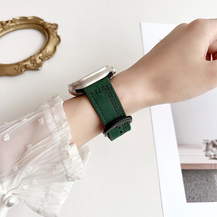 For Apple Watch 42mm / 41mm / 40mm / 38mm 7-Line Tri-Star Buckle Pull Up Leather Watch Band(Light Yellow White Thread) by bashfashion