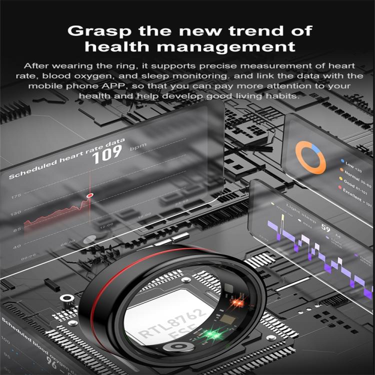 R04 SIZE 12 Smart Ring, Support Heart Rate / Blood Oxygen / Sleep Monitoring / Take Photos(Black) by bashfashion