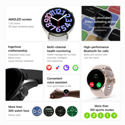 Sense 6 1.43 AMOLED Screen IP68 Waterproof Bluetooth Call Smartwatch Supports Health Monitoring(Wine Red) by bashfashion