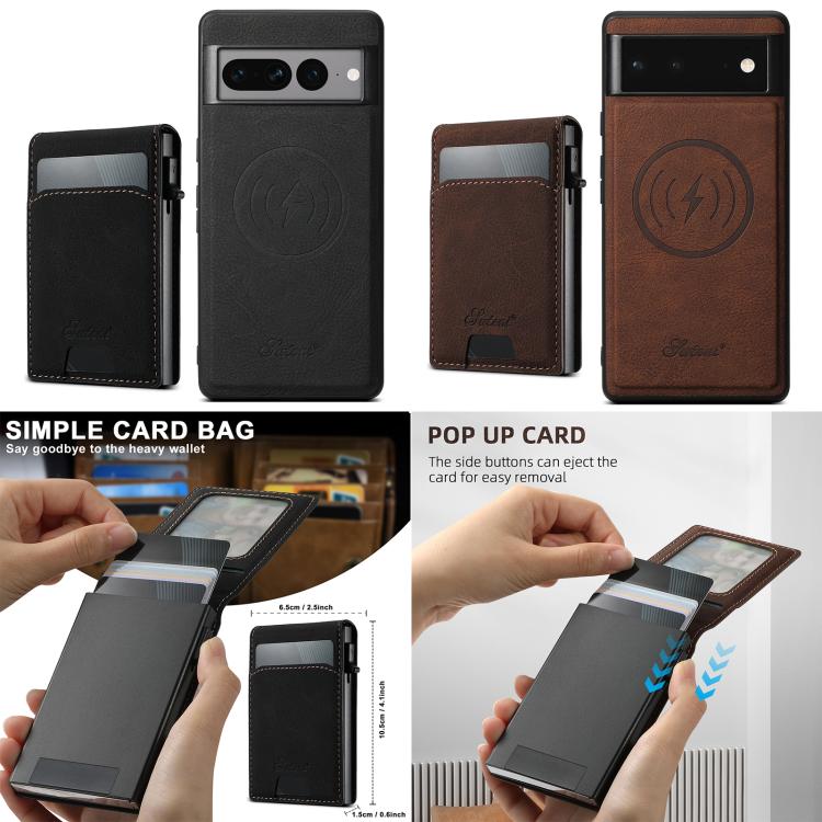 For Google Pixel 6a Suteni H19 Litchi Grain 2-in-1 Removable Card Box Back Phone Case(Black) by Suteni