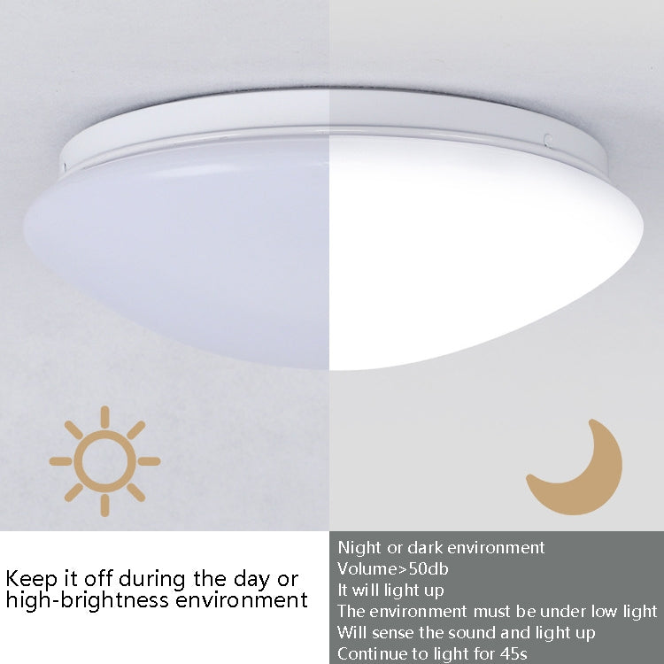 LED Sound Light Control Ceiling Lamp Round Corridor Intelligent Sensor Lamp, Power source: 12W 270mm(Warm White) by bashfashion
