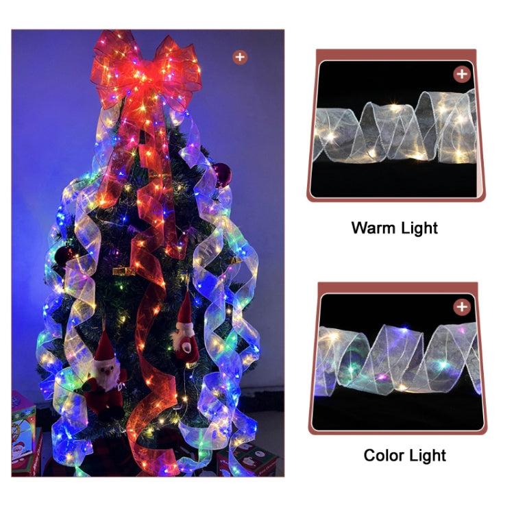 Christmas Ornament Double Light Board Yarn Ribbon String Lights, Specification: 10m(Silver Warm Light) by bashfashion