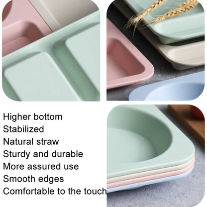 4pcs /Set Wheat Straw Split Dining Plate With Bowl Chopsticks Spoon Tableware Set(Pink) by bashfashion
