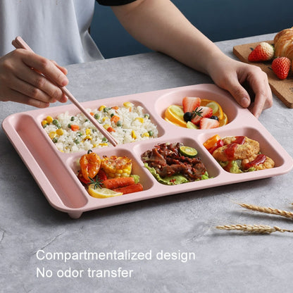 4pcs /Set Wheat Straw Split Dining Plate With Bowl Chopsticks Spoon Tableware Set(Pink) by bashfashion