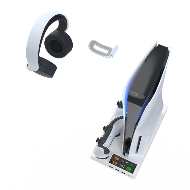 For PS5 Slim iplay HA-8006 Console Multifunctional Cooling Dock Handle Dual Charging Stand Handle Headphone Organizer(White) by iplay