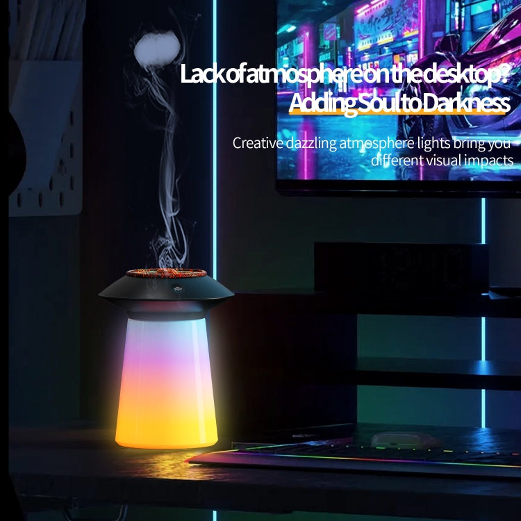 HX126 Sound Pickup RGB Light Volcano Humidifier Simulated Flame Aromatherapy Machine, Color: White by bashfashion