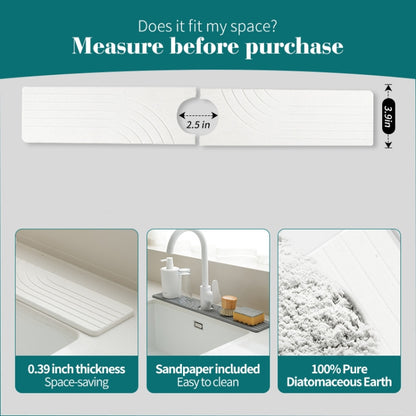 Faucet Sink Drying Mat Diatomaceous Earth Stone Splashproof Absorbent Sink Drainage Mat, Color: K01 White(40x10cm) by bashfashion