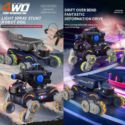 Eight Wheel Stunt Robot Dog Smart Gesture Sensor RC Kids Toy Car With Lights Music Spray Car, Style: Green Single RC by bashfashion